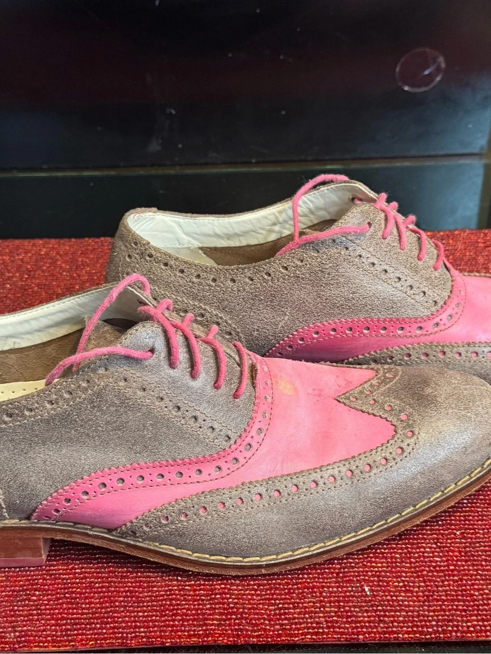 Cole Hahn Pink Grayish/Brown Leather Wingtip Oxford Shoes Men’s size 9